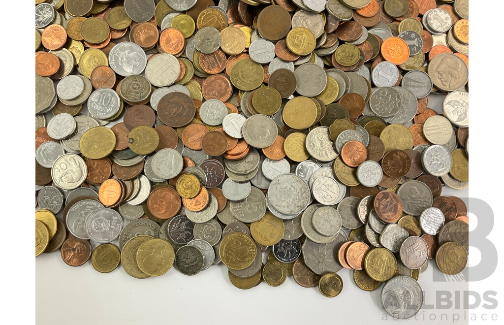 Collection of Vintage International Coins Including India KGV, Germany, Spain, Indonesia, PNG, Sri Lanka, Brazil, China, Argentina, Malaysia, Phillipines, UK, Greece, USA and More - Approximately 3.8 Kilograms