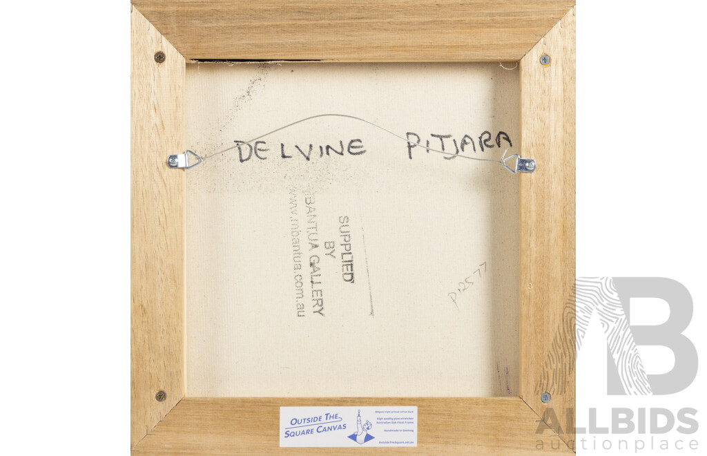 Delvine Pitjara, (20th Century, Indigenous-Australian, 1982-), Bush Leaves, Wonderful Original Acrylic on Canvas, 33 x 33 cm (frame)