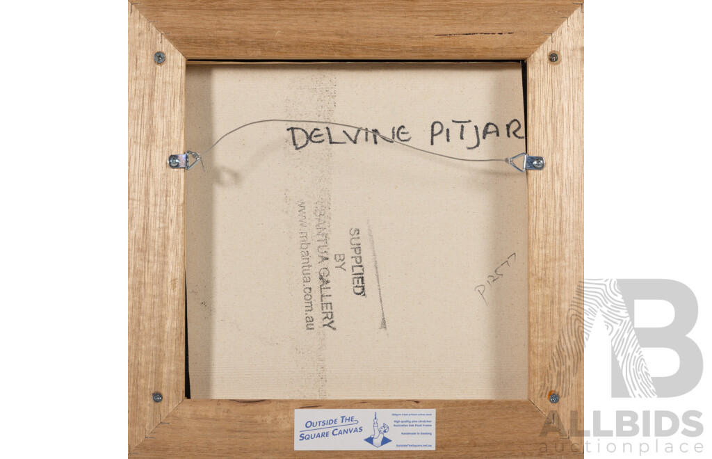 Delvine Pitjara, (20th Century, Indigenous-Australian, 1982-), Bush Leaves I, Wonderful Original Acrylic on Canvas, 33 x 33 cm (frame)