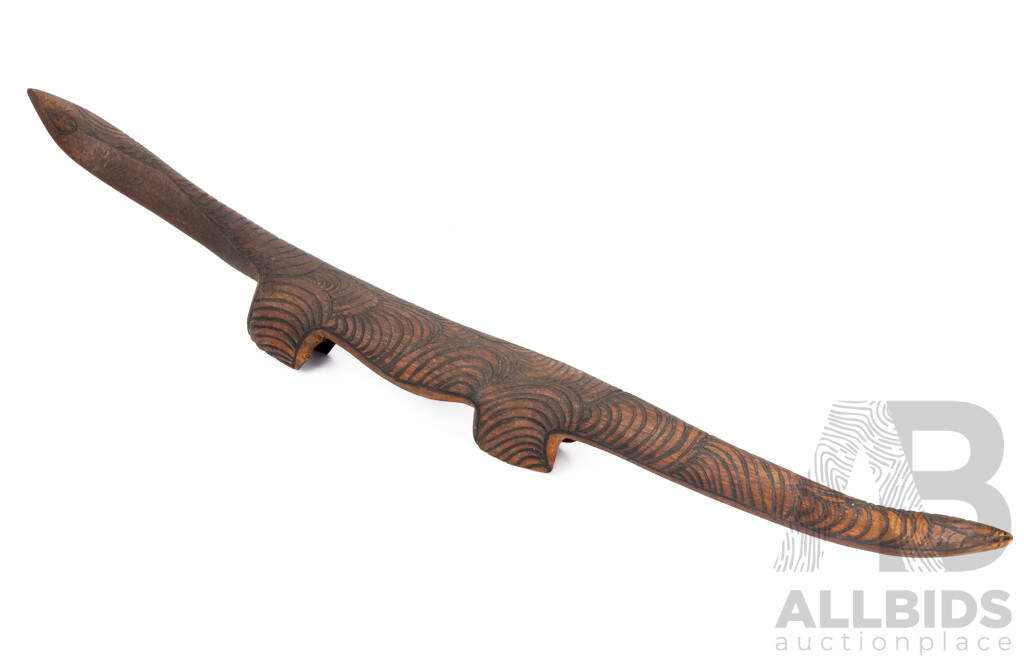 Artist Unknown (20th Century, Indigenous Australian, C1950s), Carved Wooden Goanna (Central Australia), Lovely Vintage Timber Carved with Pokerwork Design, 75 Cm (approx length)