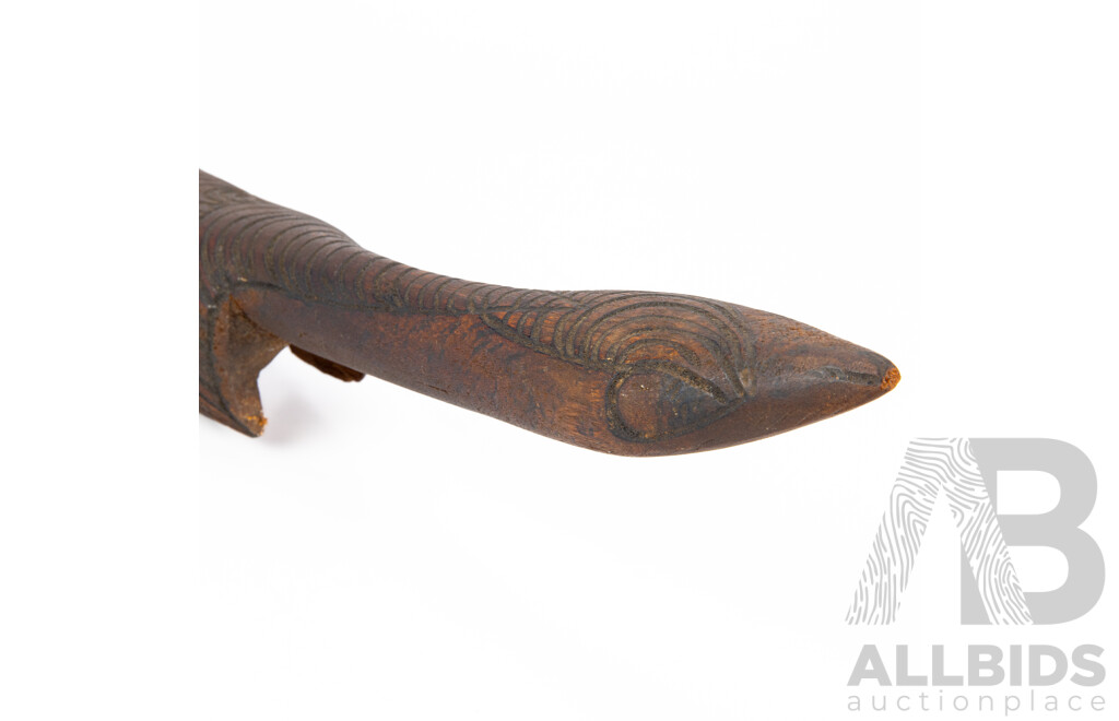 Artist Unknown (20th Century, Indigenous Australian, C1950s), Carved Wooden Goanna (Central Australia), Lovely Vintage Timber Carved with Pokerwork Design, 75 Cm (approx length)
