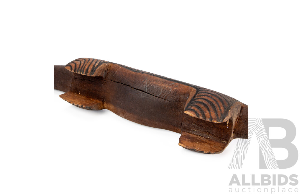 Artist Unknown (20th Century, Indigenous Australian, C1950s), Carved Wooden Goanna (Central Australia), Lovely Vintage Timber Carved with Pokerwork Design, 75 Cm (approx length)