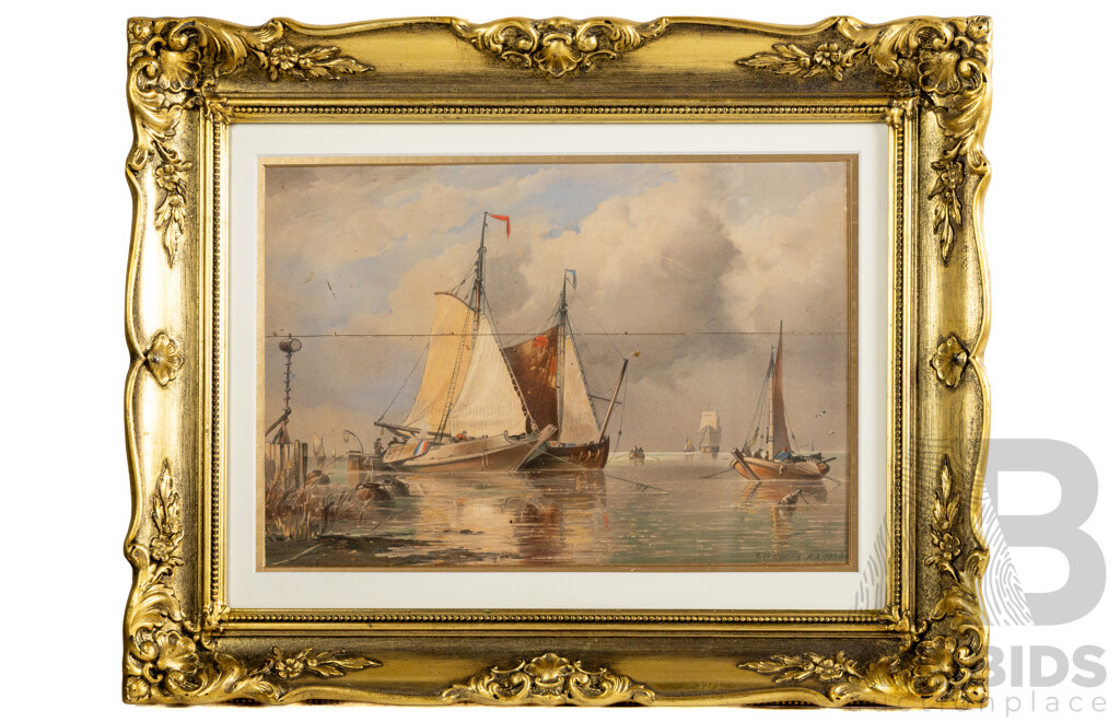 Edward William Cooke, (19th Century, British, 1811-1880), Fishermen at Work (1868), Original Watercolour, 50 x 50 cm (frame)