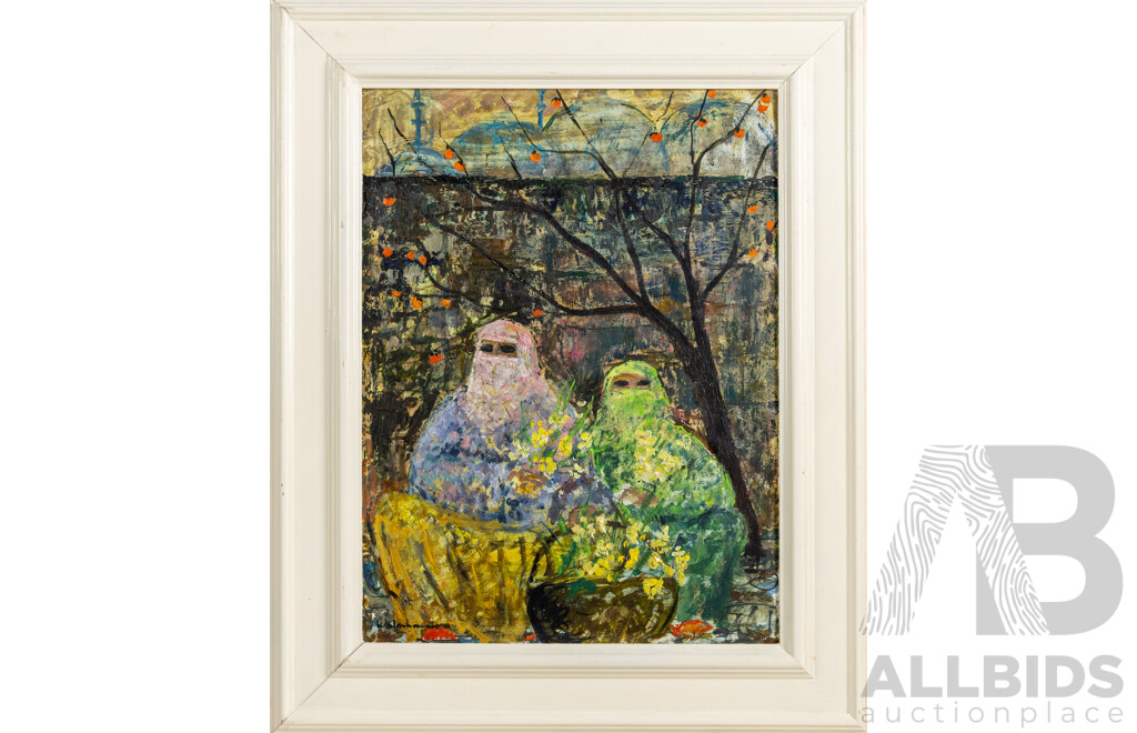 Artist Unknown (20th Century, Turkish), Sellers of Bouquets, Istanbul, Original Oil on Board, 53 x 43 cm (frame)