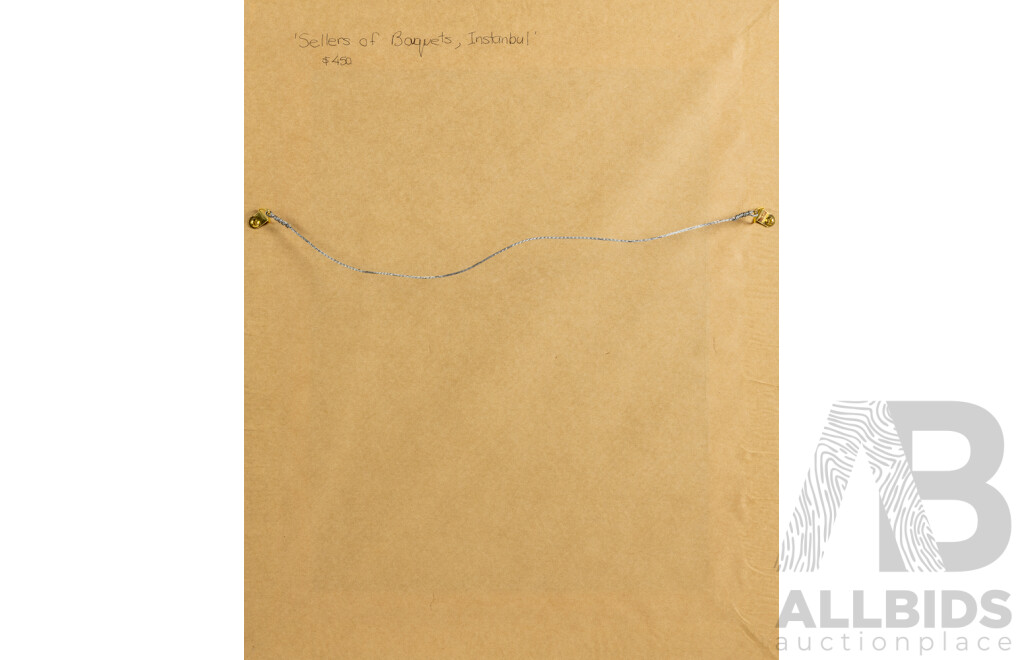 Artist Unknown (20th Century, Turkish), Sellers of Bouquets, Istanbul, Original Oil on Board, 53 x 43 cm (frame)