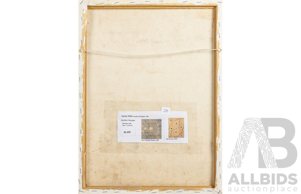 Willie Sandy, (20th Century, Indigenous-Australian, 1944-), Country, Wonderful Original Oil on Canvas Cloth, 51 x 38 cm