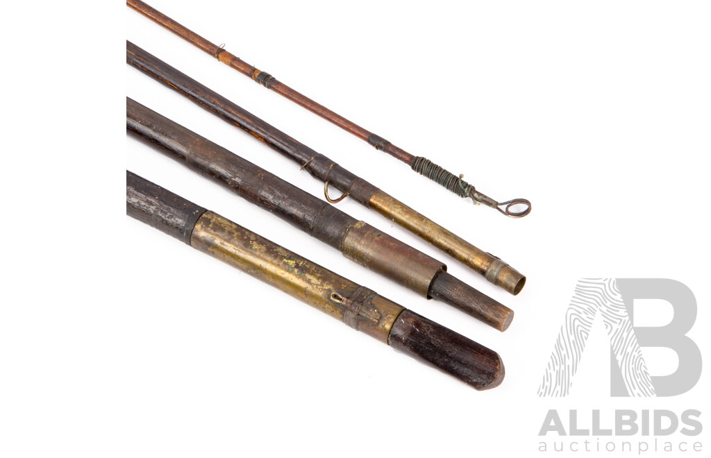 Antique Cane & Mahogany Fishing Rod (Four Sections)