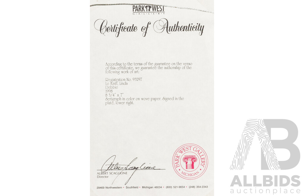 Linda Le Kniff (20th Century, French, 1947-), Debbie (1998), Original Serigraph in Colours on Wove Paper with COA, 40 x 33 cm (frame)