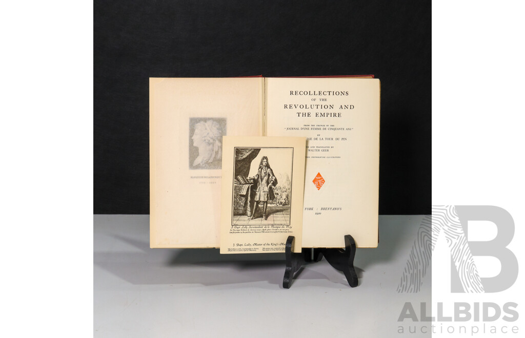 Recollections of the Revolution and the Empire by La Marquise De La Tour Du Pin [Translated by Walter Geer], Antique Hard Cover Book Published by Brentanos, New York, 1920