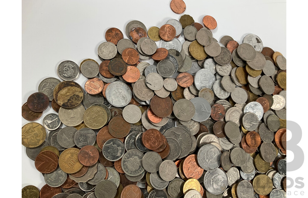 Collection of International Coins Including Hong Kong, France, USA, United Kingdom, Philippines, Thailand, Fiji, Greece with Indonesian Bank Notes, Vintage Westpack Bank Bag  - Approximately 3 Kilograms