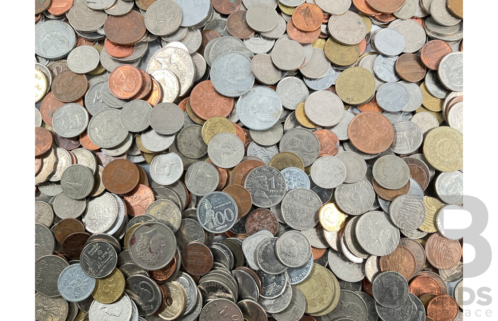 Collection of International Coins Including Hong Kong, France, USA, United Kingdom, Philippines, Thailand, Fiji, Greece with Indonesian Bank Notes, Vintage Westpack Bank Bag  - Approximately 3 Kilograms