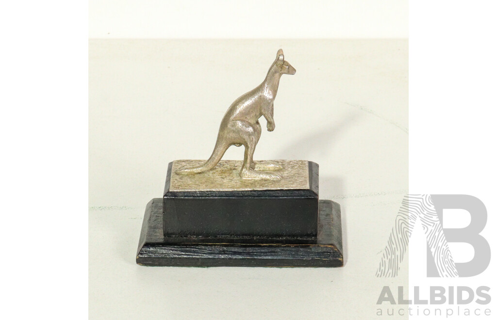 Vintage Cast Metal Kangaroo on Timber Plinth
