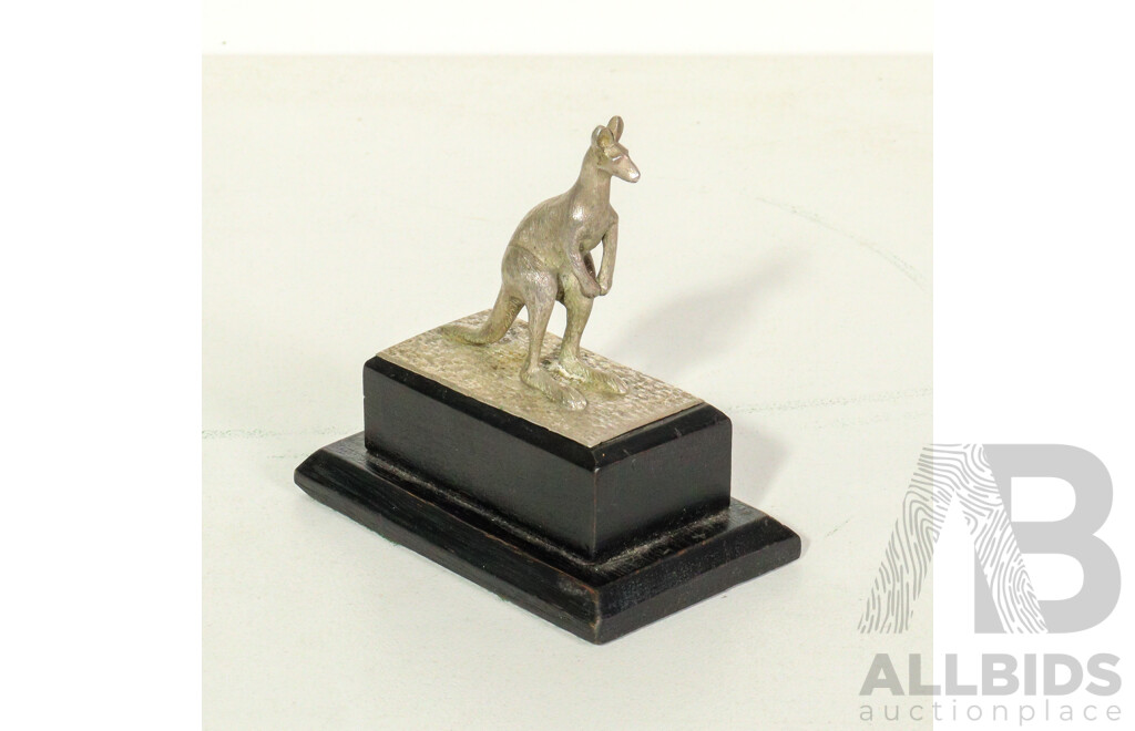 Vintage Cast Metal Kangaroo on Timber Plinth