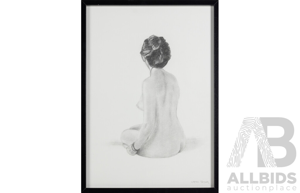 Craig Taylor (20th Century, Australian, 1952-), Seated Nude - Back View, Original Charcoal Sketch, 62 x 45 cm (frame)