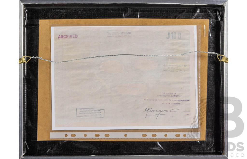 (After) Jean-Michel Basquiat, (20th Century, American, 1960-1988), Cassius Clay, Coloured Paint on Paper, 32 x 42 cm (frame)