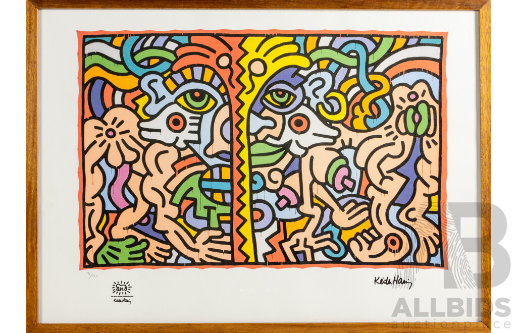 Keith Haring, (20th Century, American, 1958-1990), Untitled, Original Editioned Off Set Lithograph on Privilege Paper, 52 x 72 cm (frame)