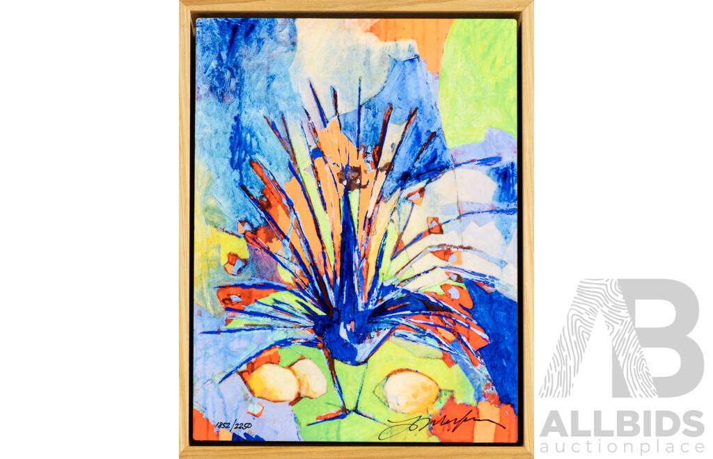 Yuval Wolfson, (20th Century, Israeli-Born American, 1966-), Peacock, Signed and Editioned Limited Edition Dye Sublimation on Wood, 33H x 26W cm (frame)