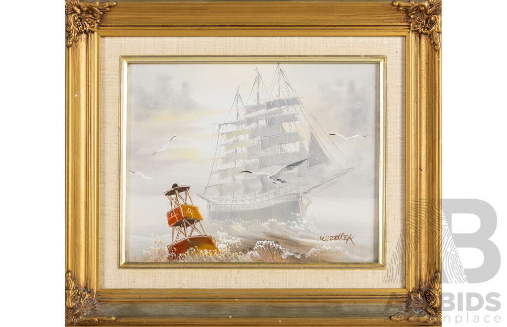 Wolfgang Zeller, (20th Century, German, 1900-1987), Rough Seas, Original Vintage Oil on Canvas Board, 32H x 37W cm (frame)