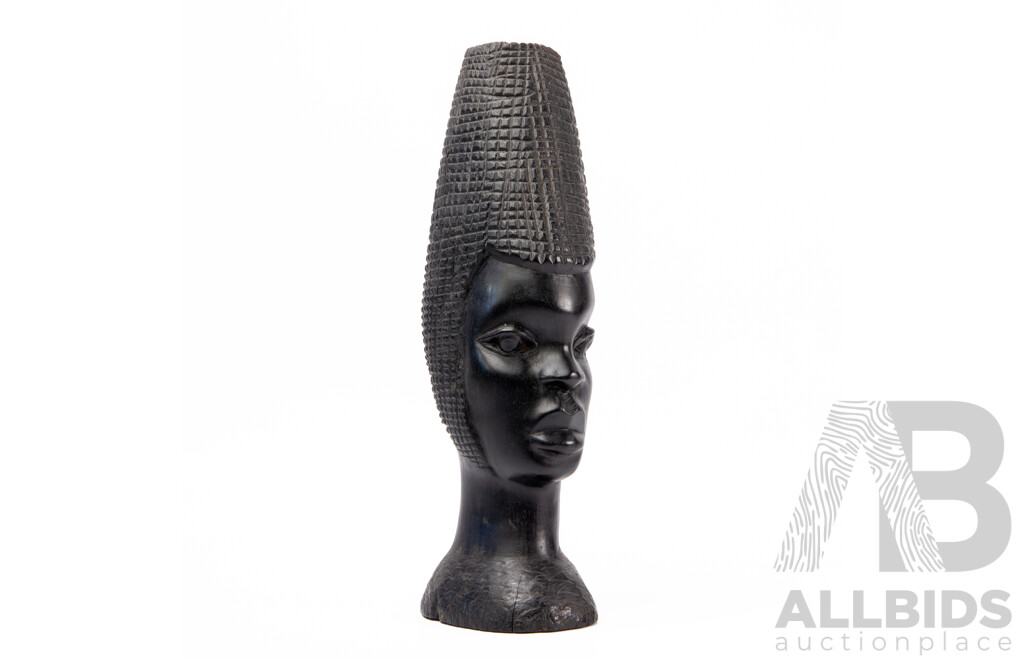Vintage Carved Ebony Aftrican Head, 33 cm (height)
