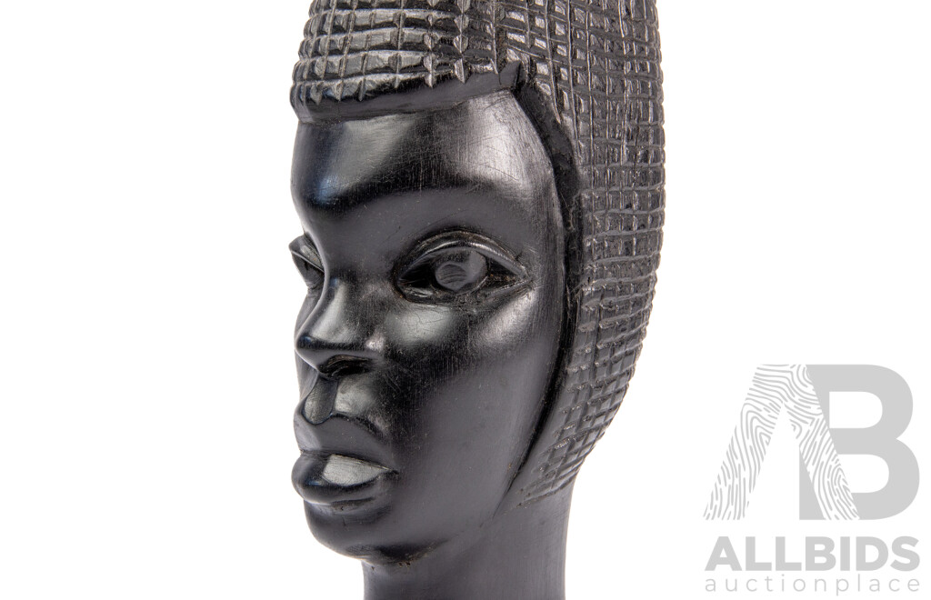 Vintage Carved Ebony Aftrican Head, 33 cm (height)