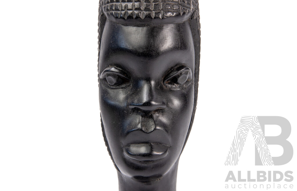 Vintage Carved Ebony Aftrican Head, 33 cm (height)