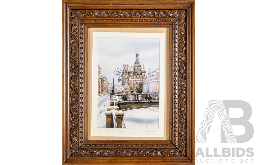 Signed Indistinctly, (20th Century, Russian), Saviour on Spilled Blood Church (2008), Original Watercolour Print, 51H x 41W cm (frame)