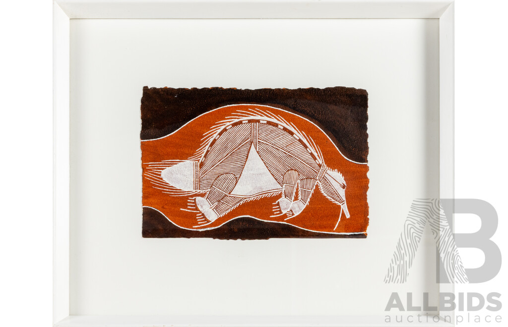 Isaiah Nagurrgurrba (20th Century, Indigenous-Australian, 1969-), Spirit Animal Ngarrbek (Echidna), Original Ochres on Arches Paper, 44H x 54W cm (frame)