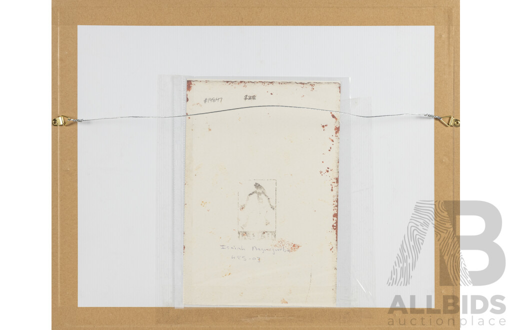 Isaiah Nagurrgurrba (20th Century, Indigenous-Australian, 1969-), Spirit Animal Ngarrbek (Echidna), Original Ochres on Arches Paper, 44H x 54W cm (frame)