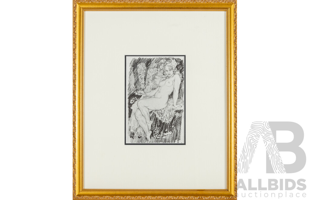 Norman Lindsay, (19th/20th Centuries, Australian, 1879-1969), Sally (c1935), Book Plate After Original Pencil on Paper, 56H x 46W cm (frame)