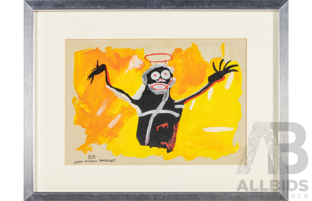 (After) Jean-Michel Basquiat, (20th Century, American, 1960-1988), (Untitled) Angel, Coloured Paint on Paper, 33H x 42W cm (frame)