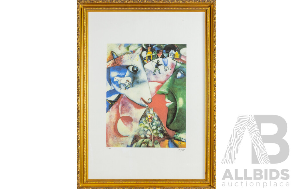 Marc Chagall, (20th Century, Belarusian-French, 1887-1985), I and the Village (original 1911), Editioned & Signed Later Offset Lithograph, 79H x 58W cm (frame)