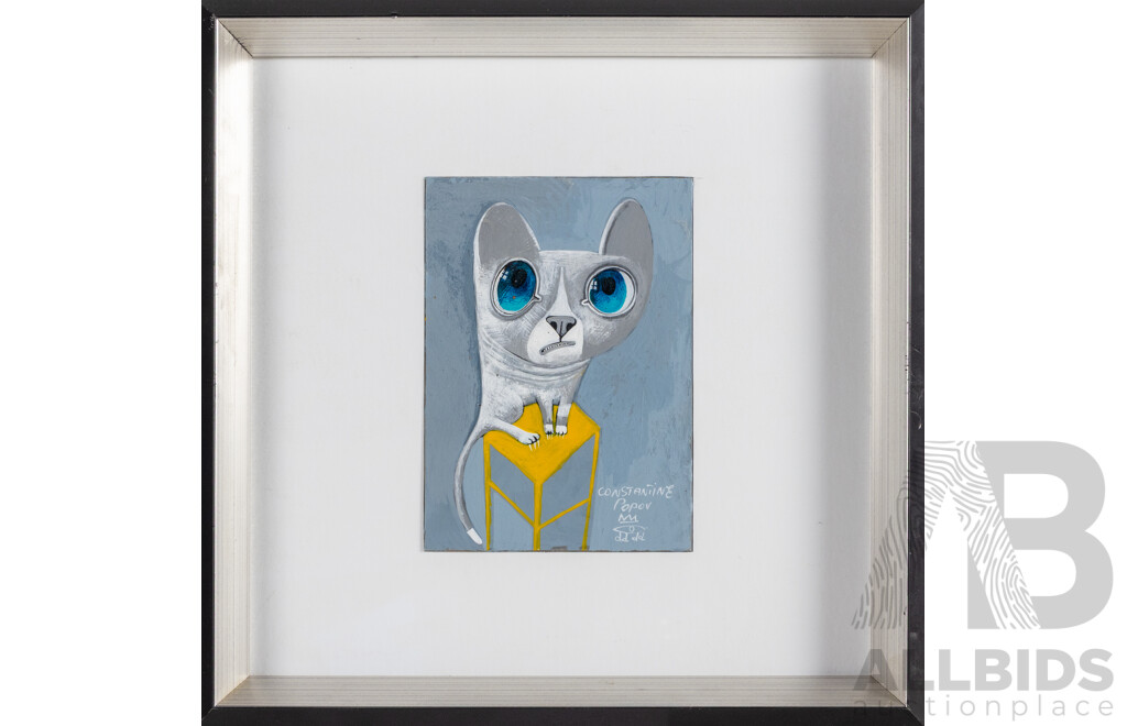 Constantine Popov, (20th Century, Russian-Australian, 1962-), Kitten, Wonderful Original Acrylic on Board, 35H x 35W cm (frame)