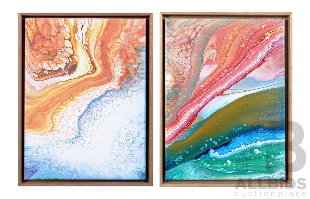 Thanh Lyons, (20th Century, Australian), Sandy Sea I and II (2023), Abstract Acrylic Mixed Media, 43.5 x 33.5 cm (frames (2)