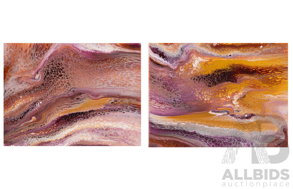 Thanh Lyons, (20th Century, Australian), Rubyland 4 & 5, Mixed Media on Canvas, 30 x 41 cm (2)