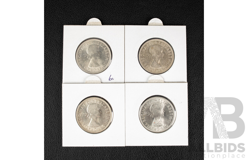 Four Australian High Grade QE2 Silver Florins Including 1961, 1962, 1963, 1964  .500