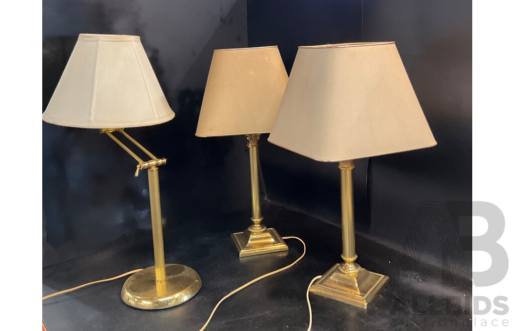 Collection of Three Brass Table Lamps