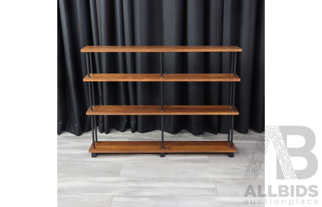 Vintage Teak Open Bookshelf with Metal Supports