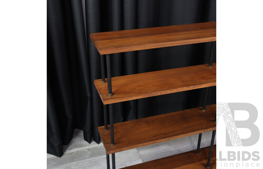 Vintage Teak Open Bookshelf with Metal Supports