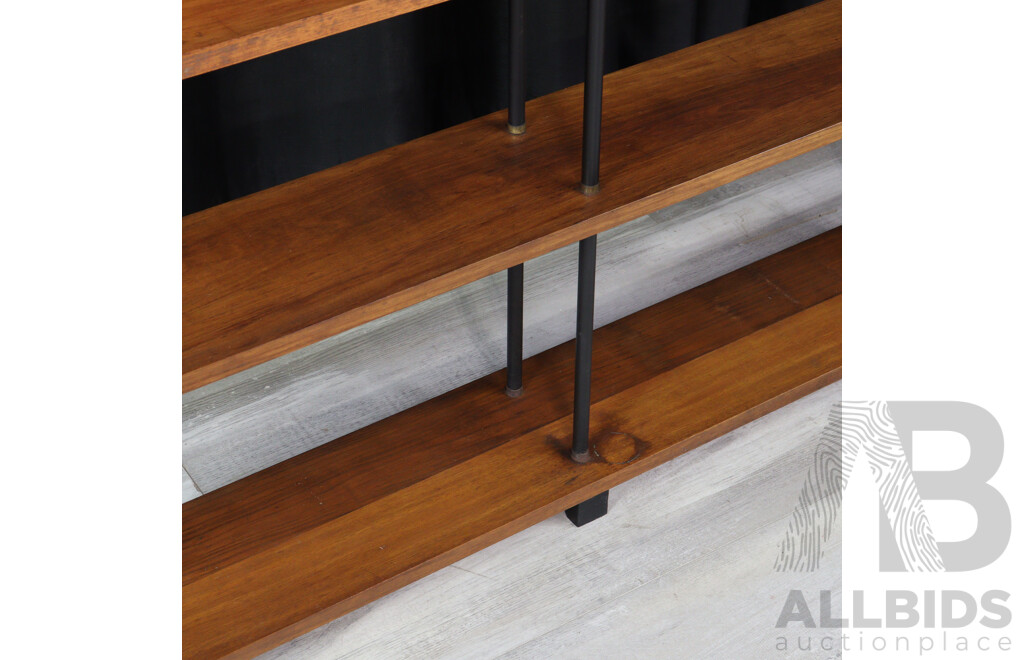 Vintage Teak Open Bookshelf with Metal Supports