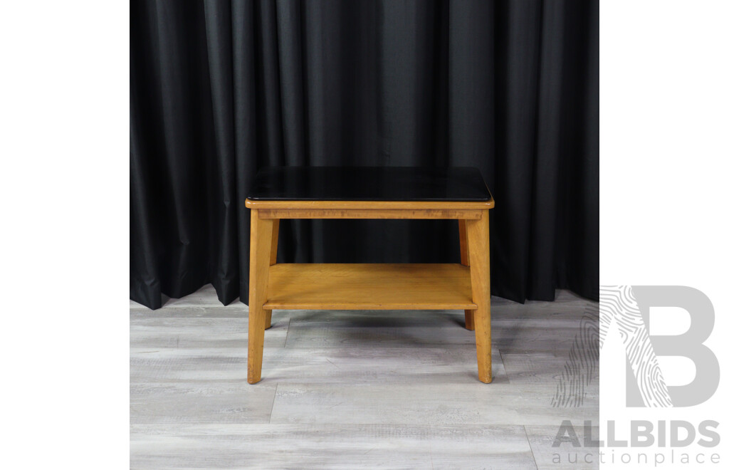Maple Two Tier Side Table with Black Glass Top