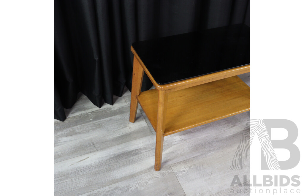 Maple Two Tier Side Table with Black Glass Top