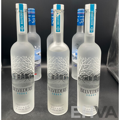 Grey Goose Vodka 700ml (x3) & Belvedere Vodka 700ml (x3) - Lot of 6 - ORP $479.00