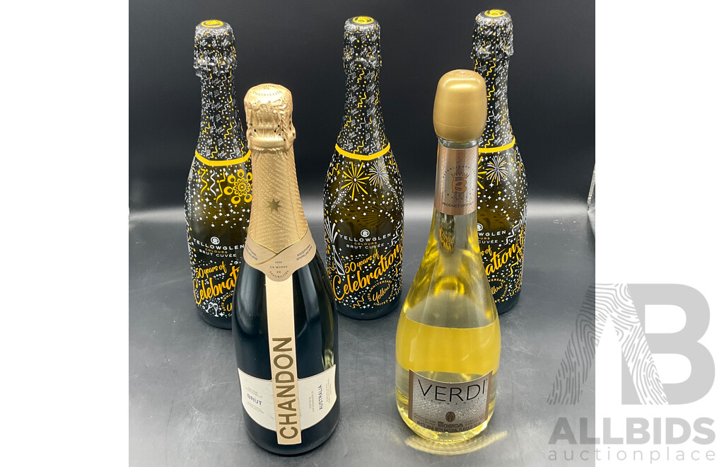 Yellowglen NV Wine (x3) 750ml, Chandon Brut Wine 750ml & Verdi Spumanter Wine 750ml