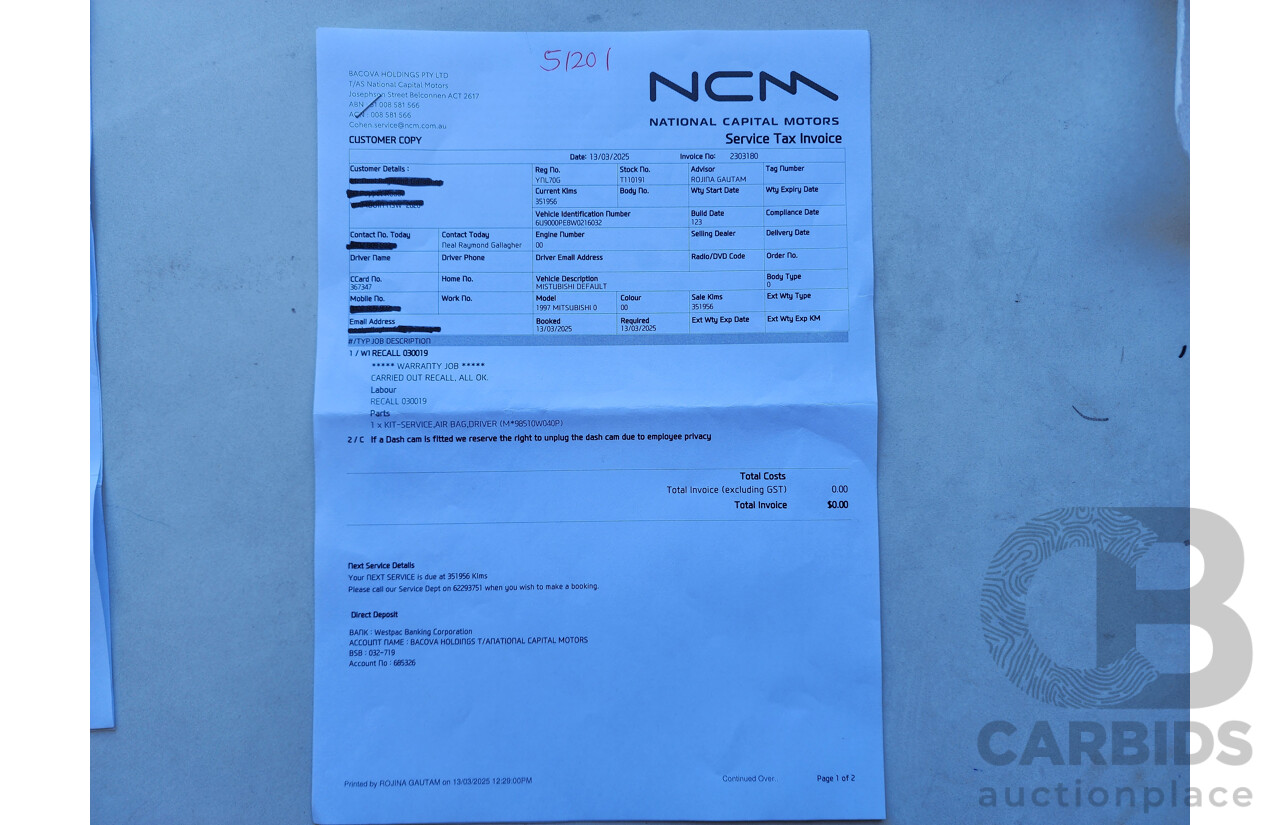 6/1997 Imported Mitsubishi DELICA (SPACEGEAR) 4D Wagon Green 4WD DIESEL TURBO 2.8L 4 SP AUTOMATIC