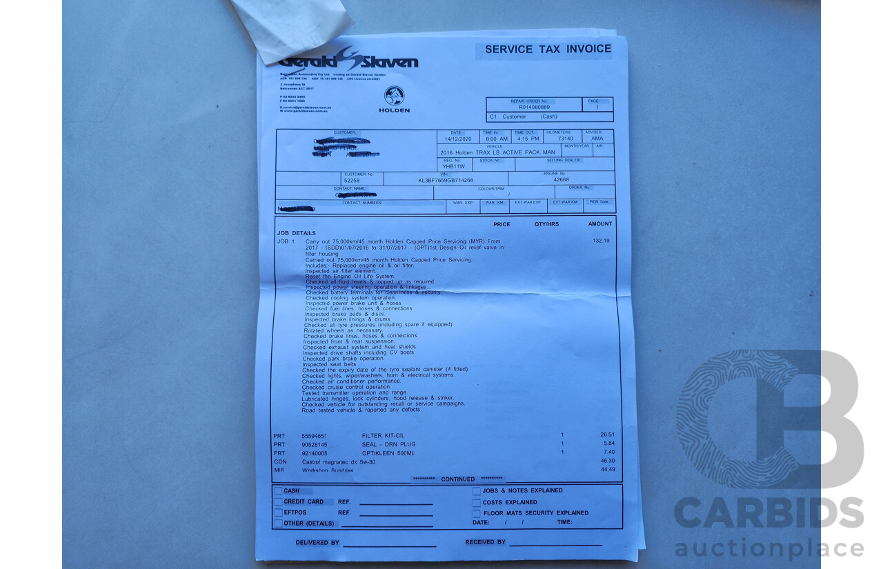 7/2016 Holden Trax LS Active TJ MY15 4d Wagon Red 1.8L