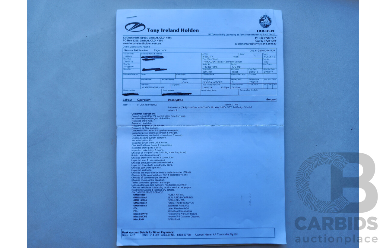 7/2016 Holden Trax LS Active TJ MY15 4d Wagon Red 1.8L