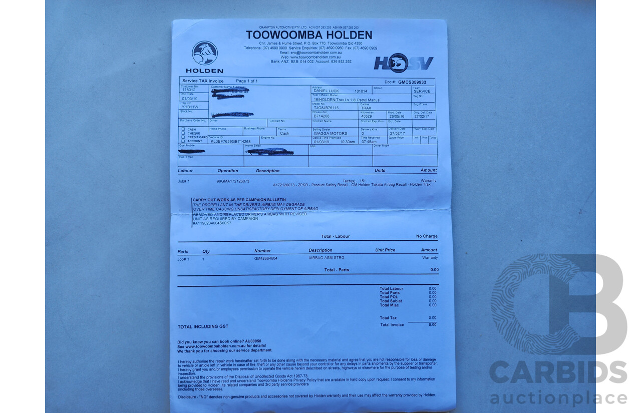 7/2016 Holden Trax LS Active TJ MY15 4d Wagon Red 1.8L