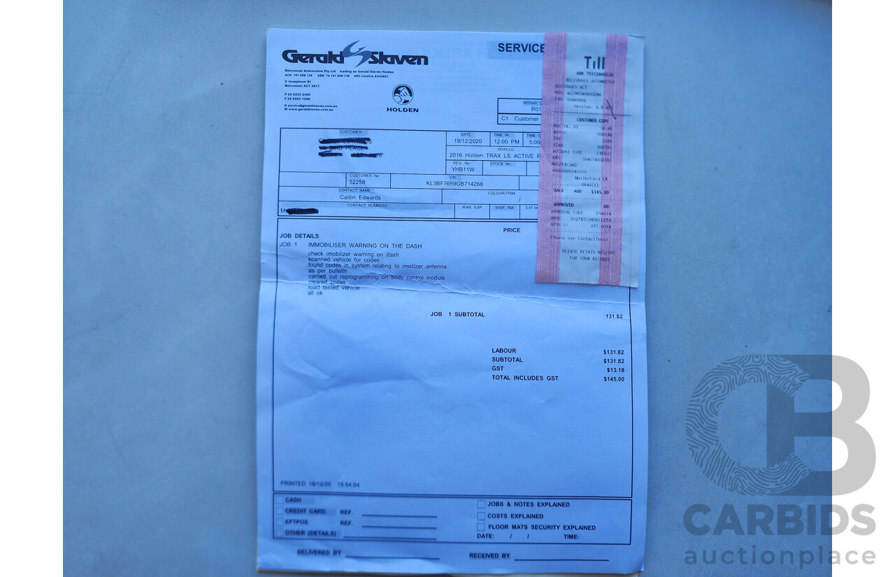 7/2016 Holden Trax LS Active TJ MY15 4d Wagon Red 1.8L