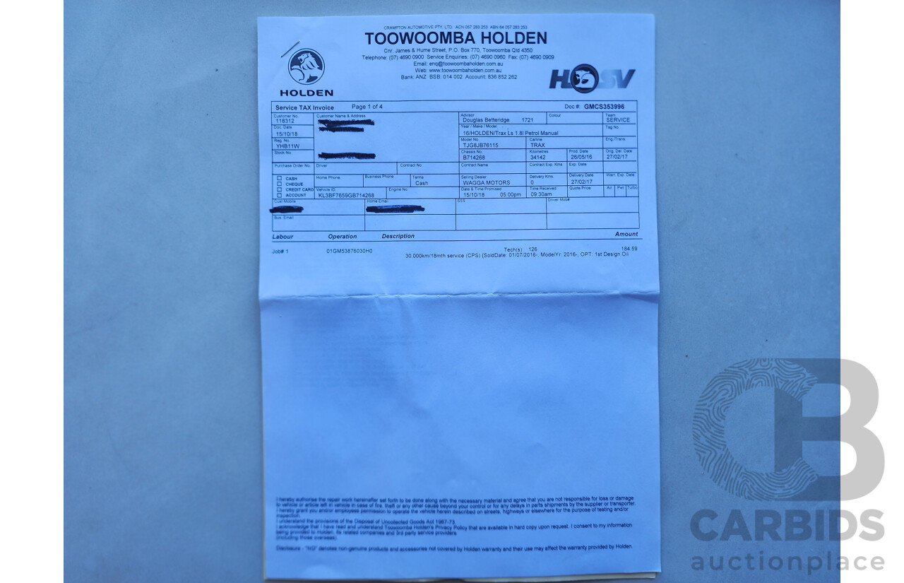 7/2016 Holden Trax LS Active TJ MY15 4d Wagon Red 1.8L