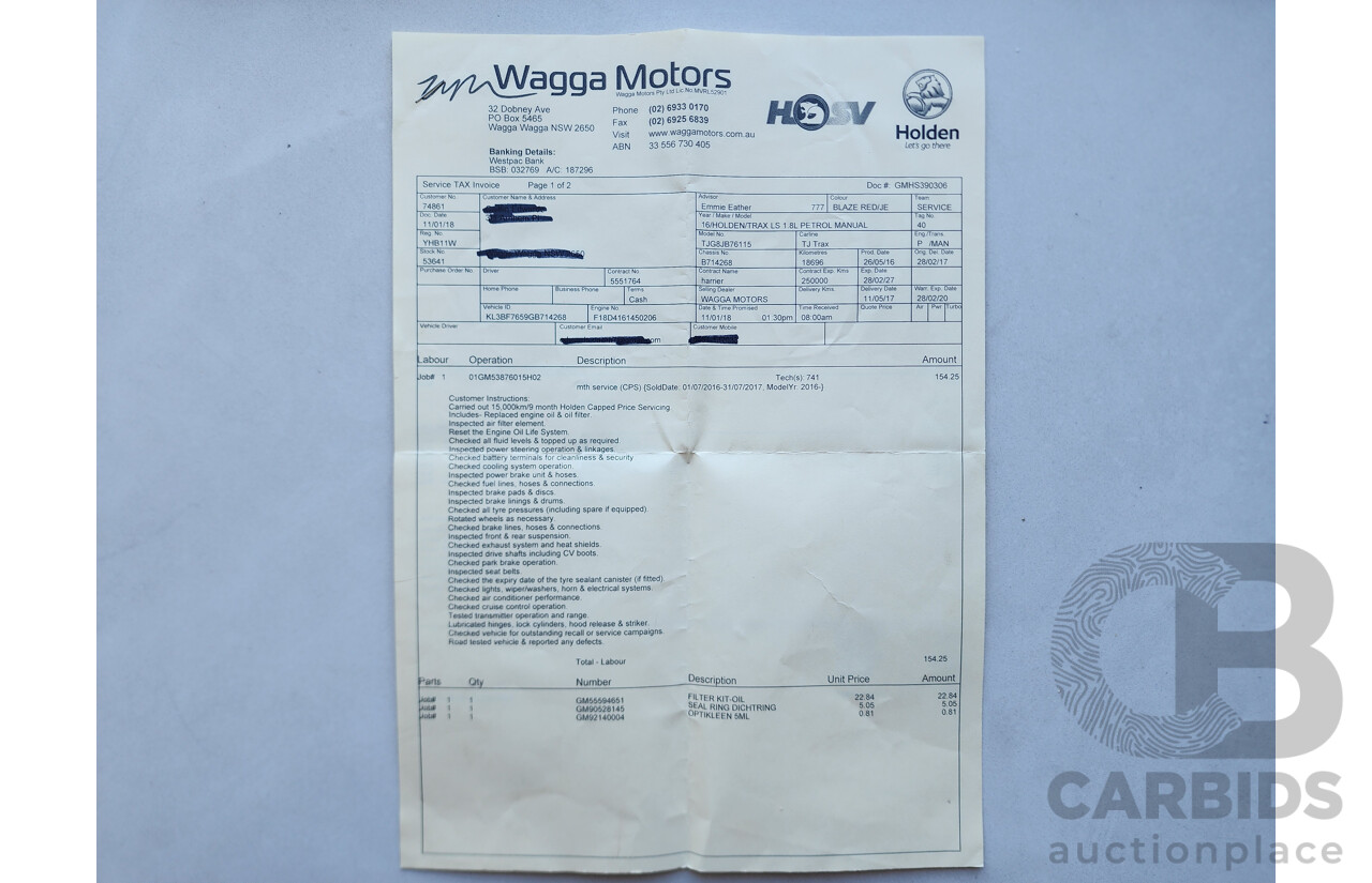 7/2016 Holden Trax LS Active TJ MY15 4d Wagon Red 1.8L